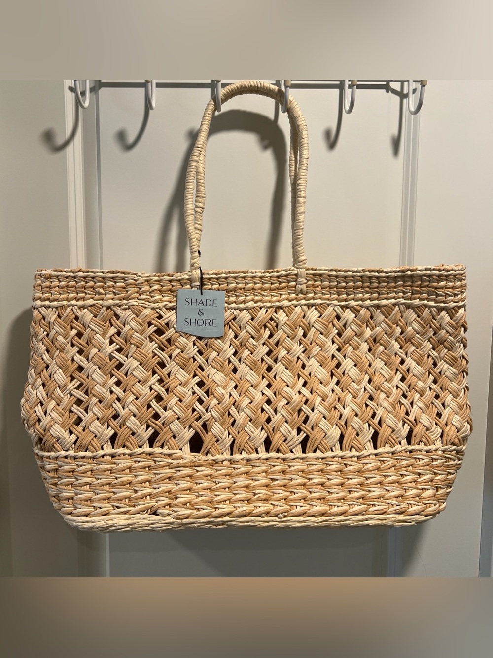 Shade & Shore Natural Straw Woven Tote in Beige NWT